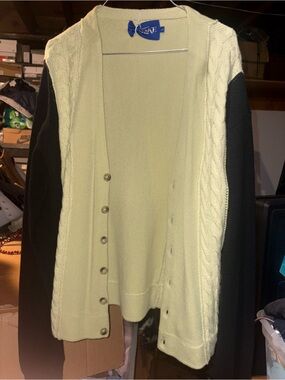 Awake NY Two-Tone Cable-Trim Cardigan - green & Black new size L unisex